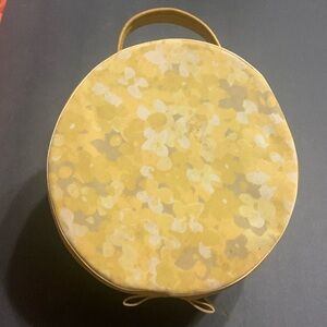 Vintage Makeup Cosmetic / Purse 8in Round Yellow Floral Bag